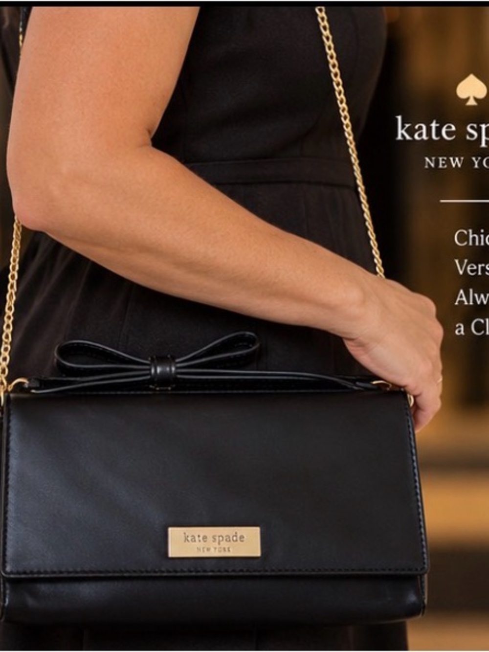 kate spade Black Leather Bow Chain Crossbody Bag
